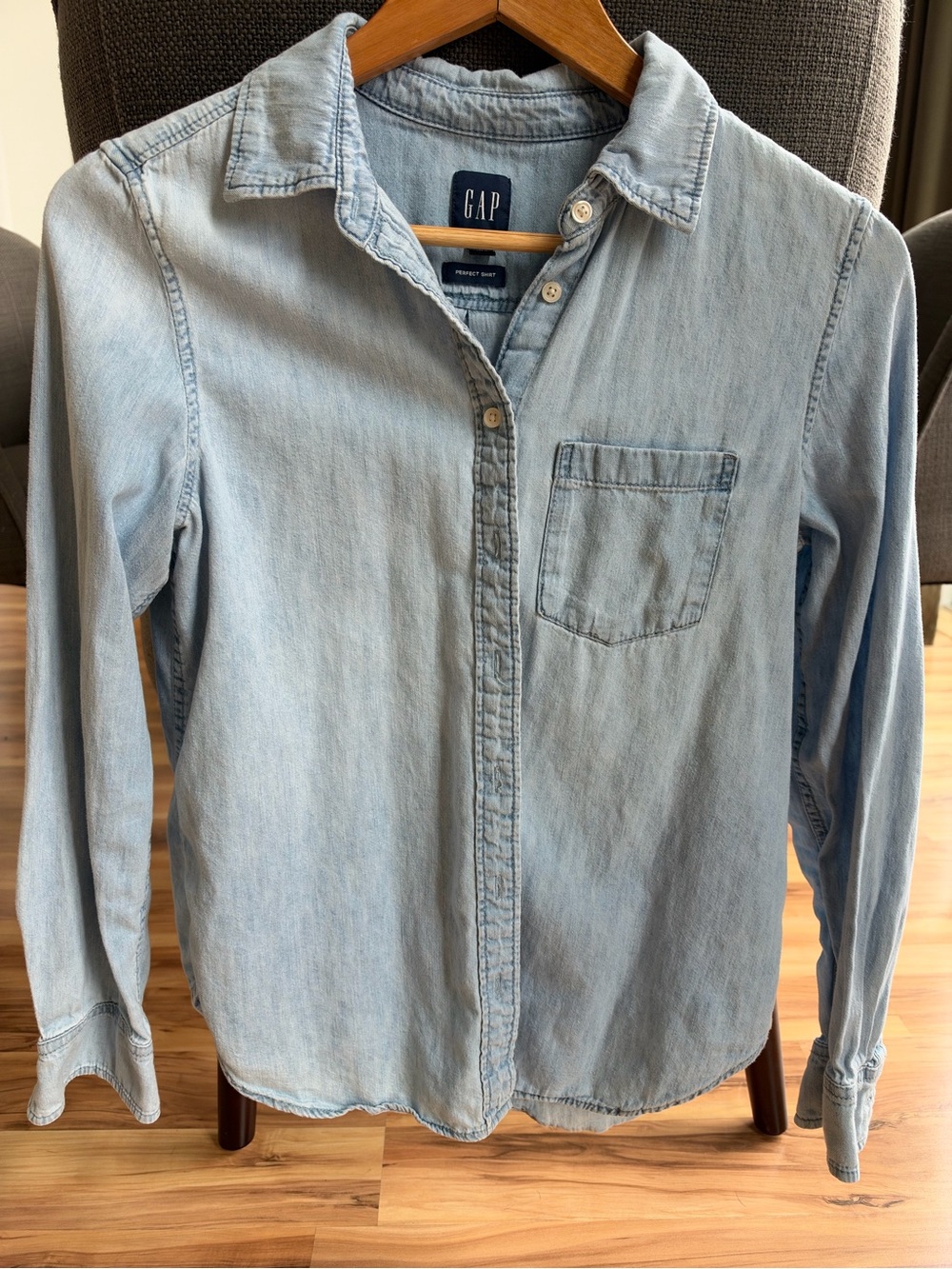 GAP Organic Cotton Denim Classic Shirt, Light Wash Chambray Button-Down Shirt